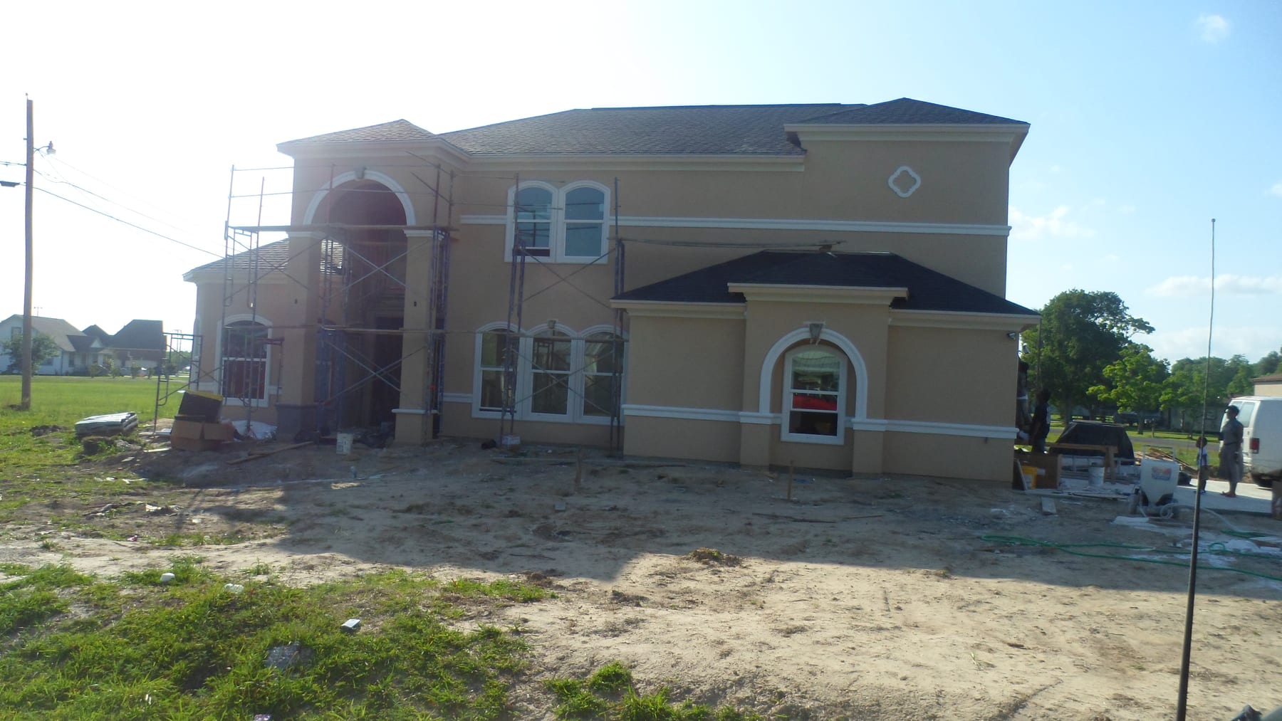 Stucco construction project in progress